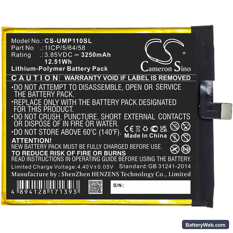 UMI UMIDIGI One Pro Replacement Battery, 3.85V, 3250mAh, Li-Polymer 3