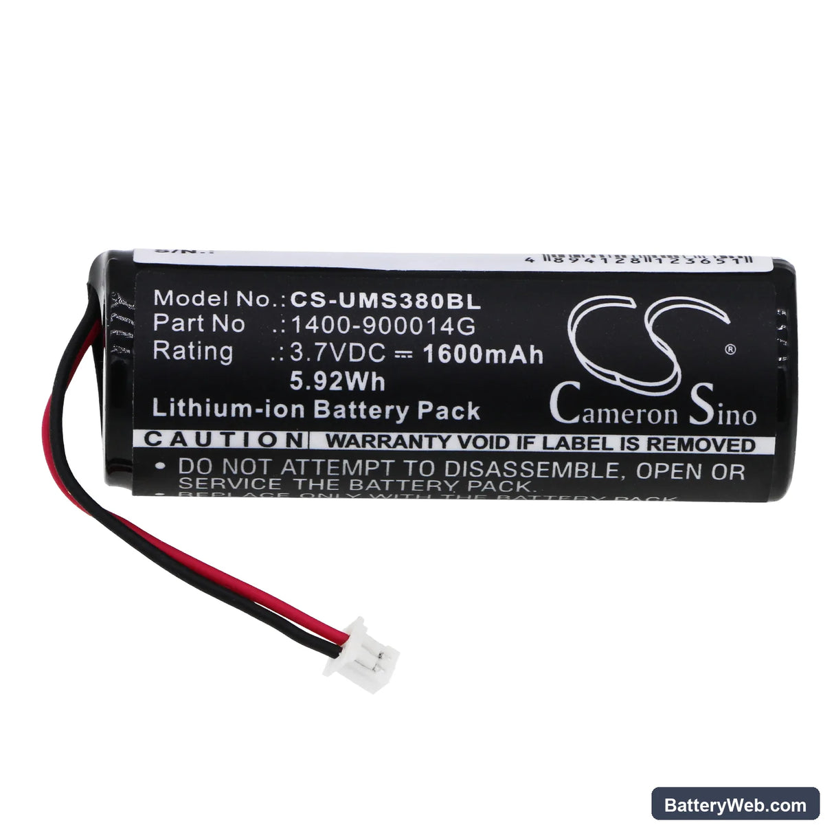 Unitech MS380 Replacement Battery, 3.7V, 1600mAh, Li-ion 3