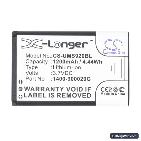 Unitech MS920 Replacement Battery, 3.7V, 1200mAh, Li-ion 5