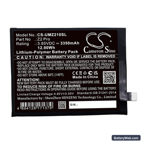 UMI UMIDIGI Z2 Pro Replacement Battery, 3.85V, 3350mAh, Li-Polymer 3