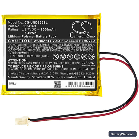 Uniden Guardian G955 Replacement Battery, 3.7V, 2000mAh, Li-Polymer 3