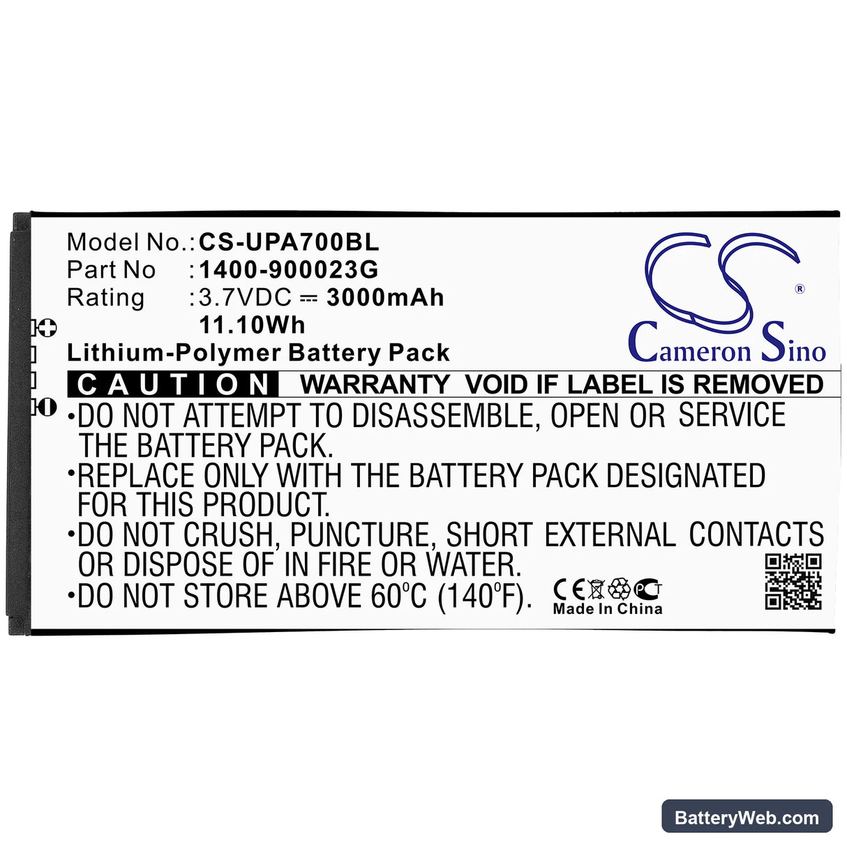 Wasp DR4 2D Replacement Battery, 3.7V, 3000mAh, Li-Polymer 3