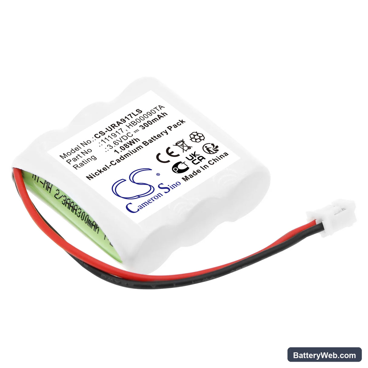 URA 140130 Replacement Battery, 3.6V, 300mAh, Ni-MH 1