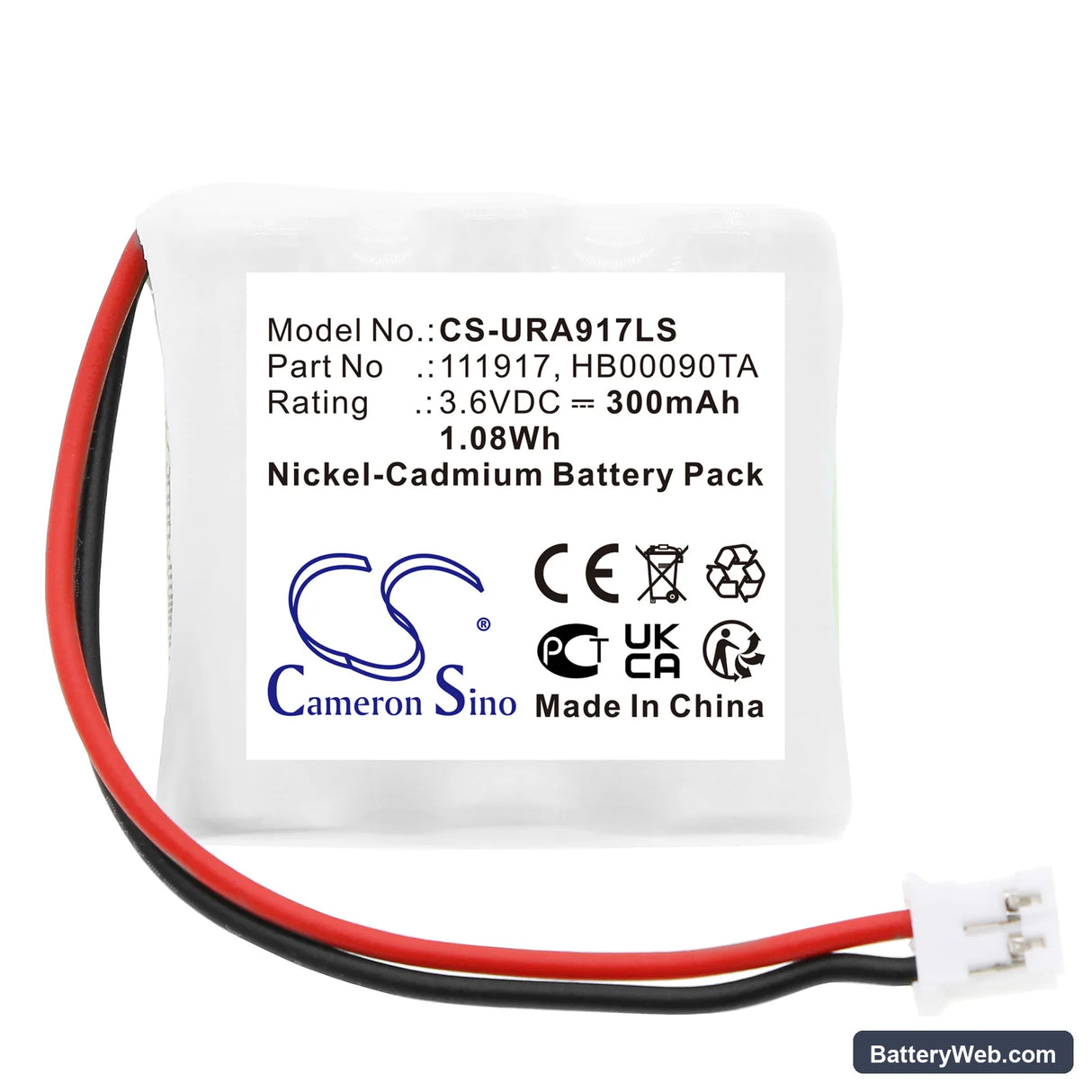 URA 140130 Replacement Battery, 3.6V, 300mAh, Ni-MH 3