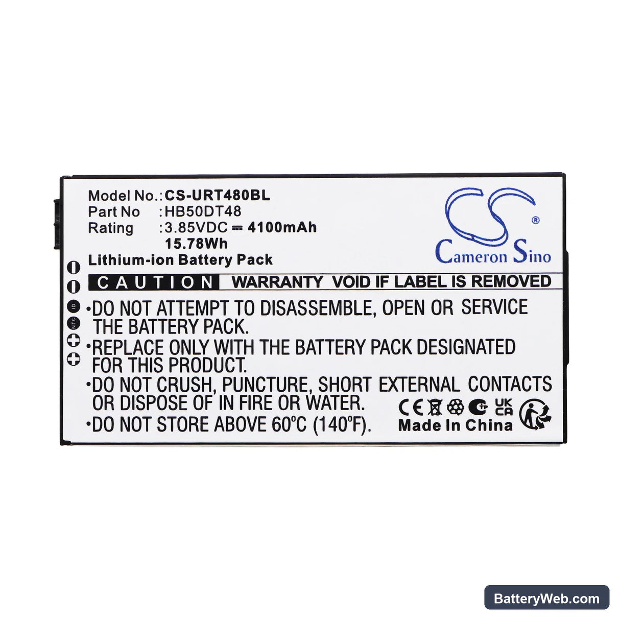 Urovo CT48 Replacement Battery, 3.85V, 4100mAh, Li-ion 3