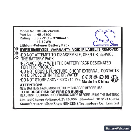 Urovo i6200 Replacement Battery, 3.7V, 3700mAh, Li-Polymer 5