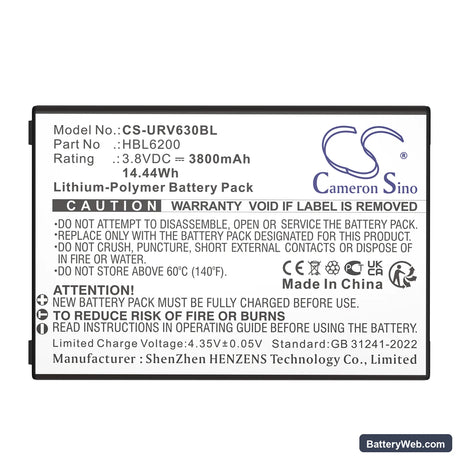 Urovo i6200S Replacement Battery, 3.8V, 3800mAh, Li-Polymer 5