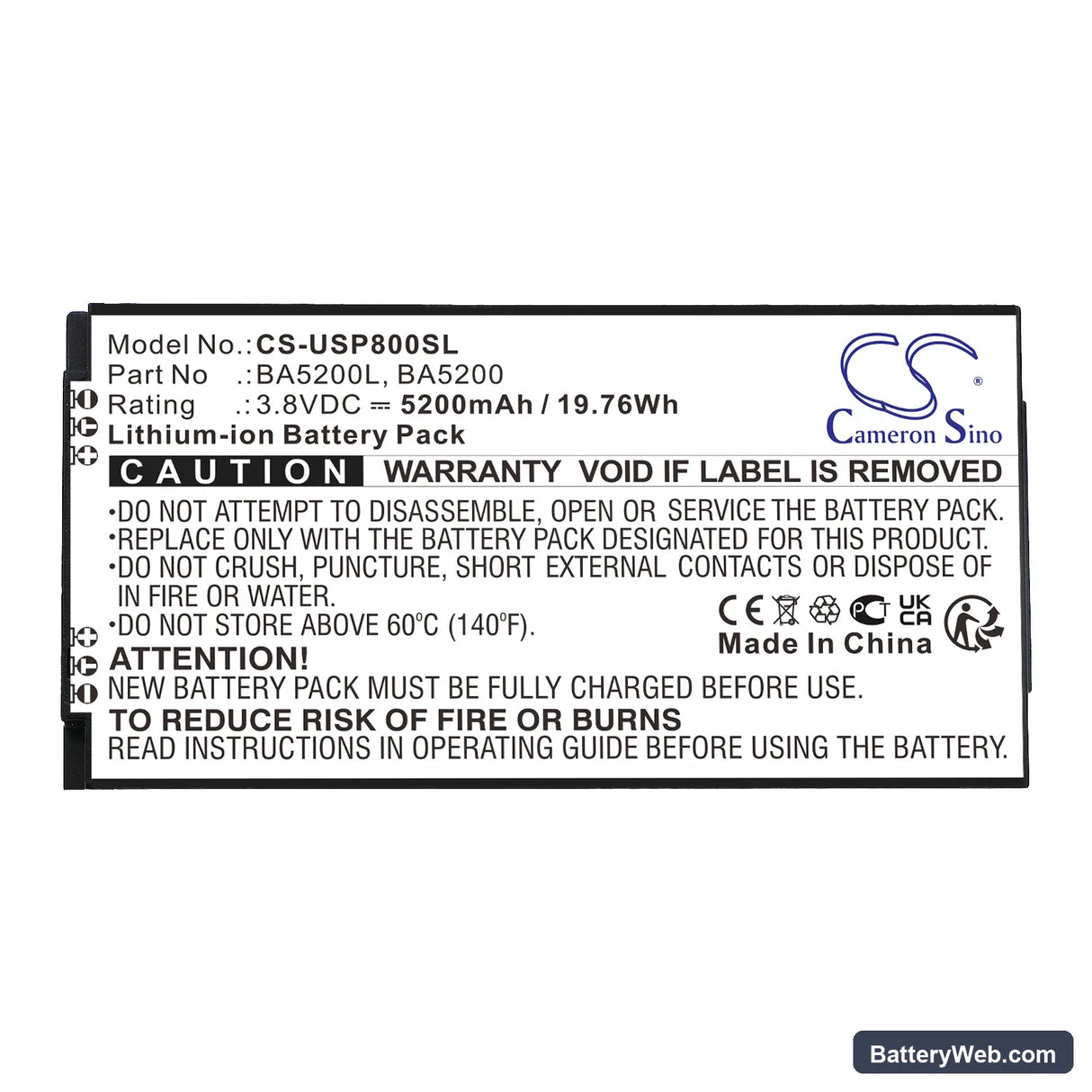 UniStrong P8II E Replacement Battery, 3.8V, 5200mAh, Li-ion 3