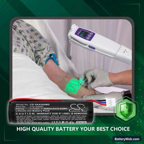 Veins Accuvein AV500 Illuminator Replacement Battery, 3.7V, 2600mAh, Li-ion 6