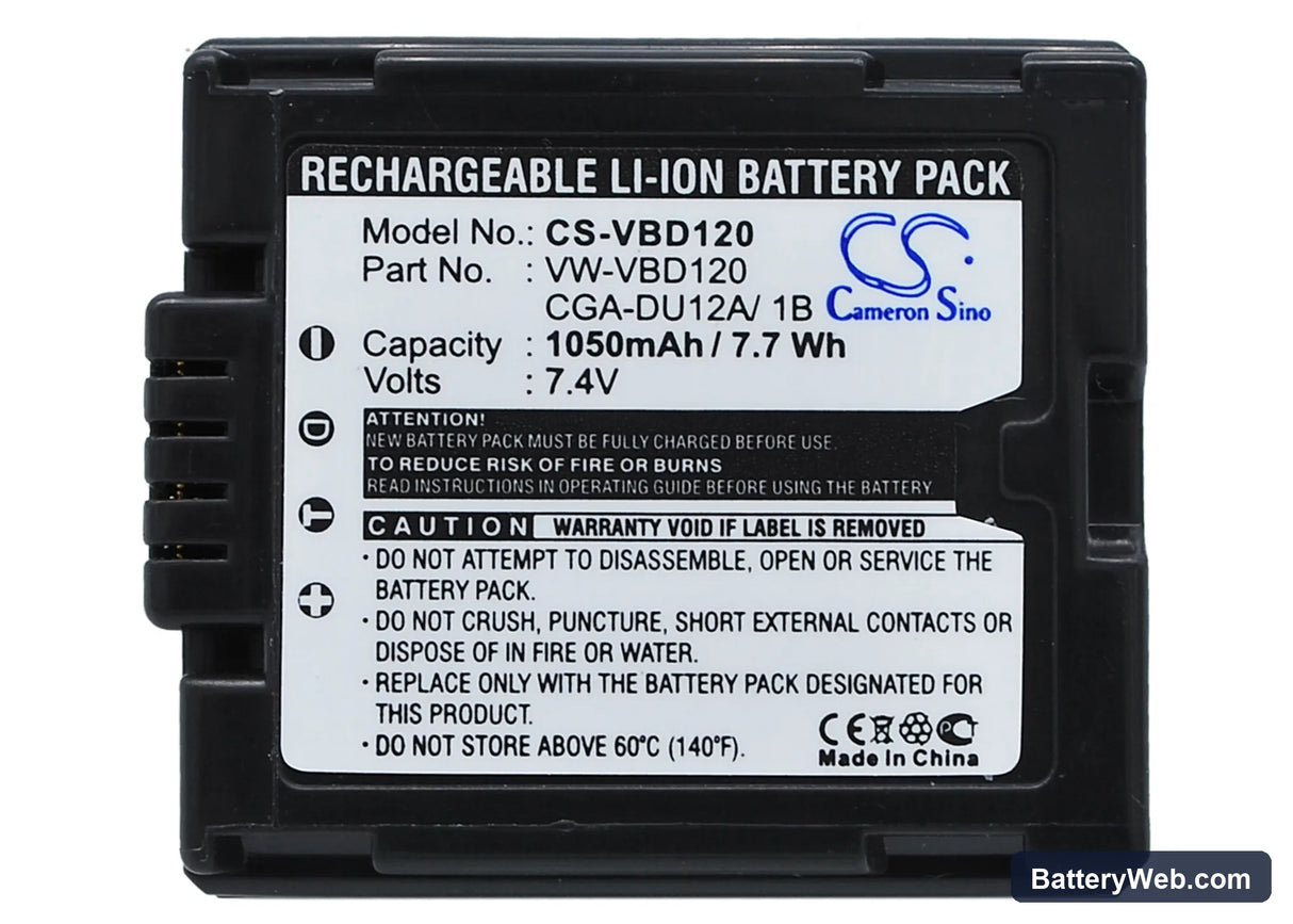 Panasonic NV-GS10 Replacement Battery, 7.4V, 1050mAh, Li-ion 5