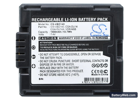 Panasonic NV-GS10 Replacement Battery, 7.4V, 1440mAh, Li-ion 5