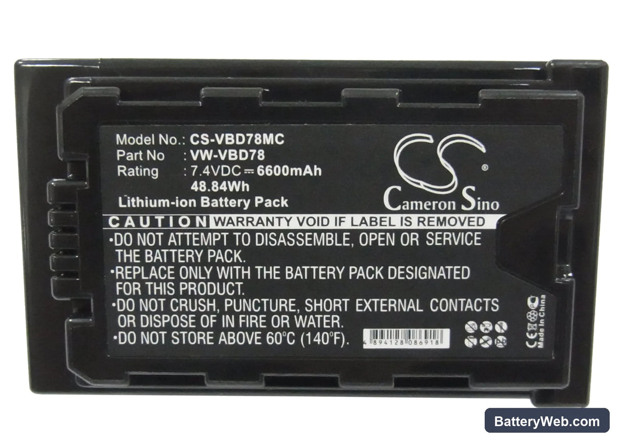 Panasonic HDC-MDH2GK Replacement Battery, 7.4V, 6600mAh, Li-ion 5