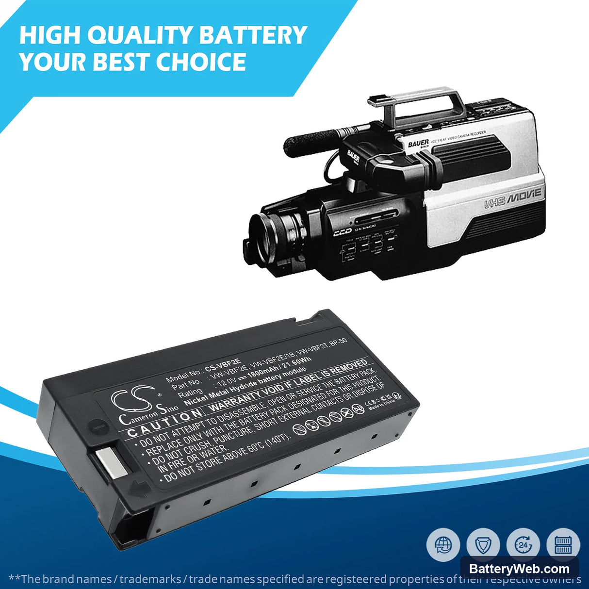 Canon CR-30A Replacement Battery, 12V, 1800mAh, Ni-MH 6