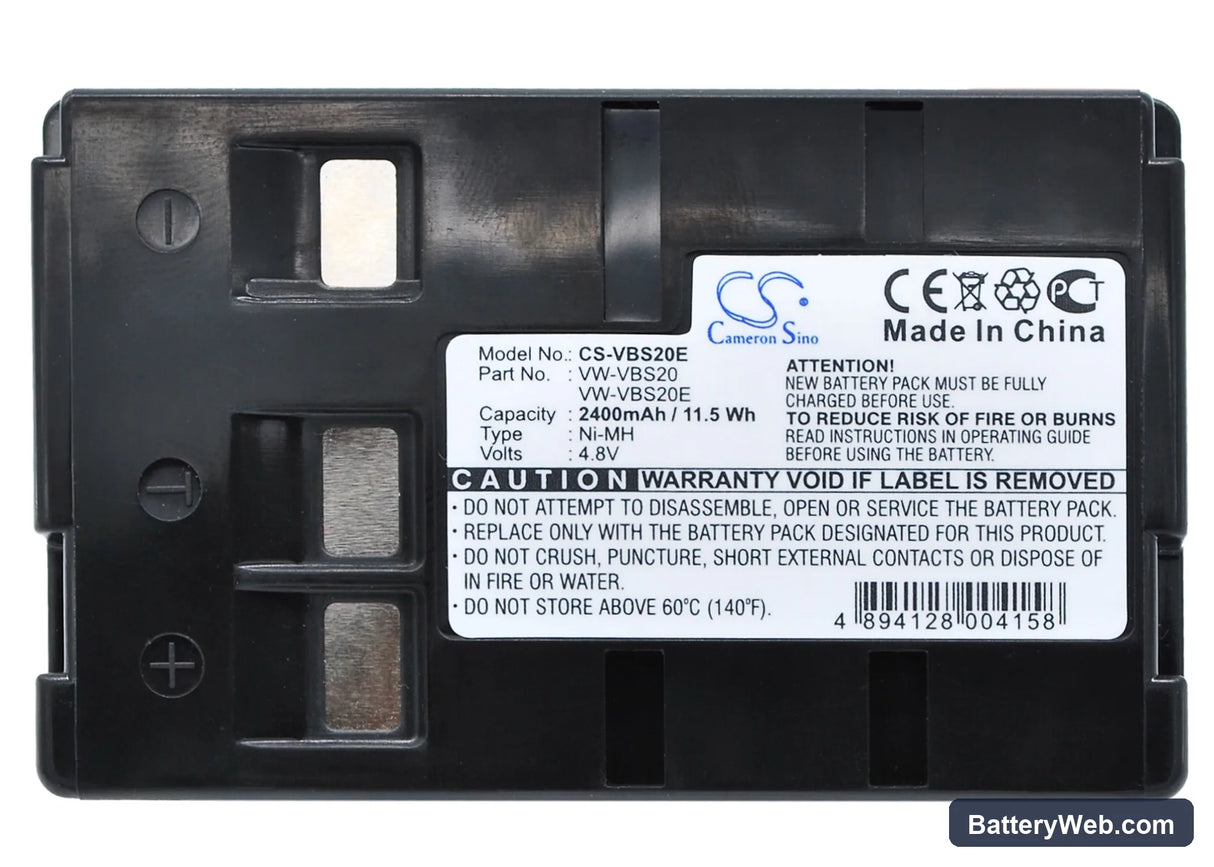 Panasonic NV-A1 Replacement Battery, 4.8V, 2400mAh, Ni-MH 5