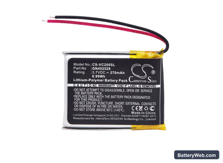 Voice Caddie VC200 Voice Replacement Battery, 3.7V, 270mAh, Li-Polymer 5