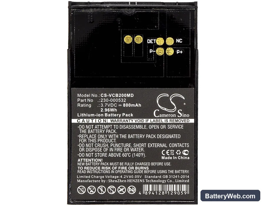 Vocera Communications Badge B1000 Replacement Battery, 3.7V, 800mAh, Li-ion 3