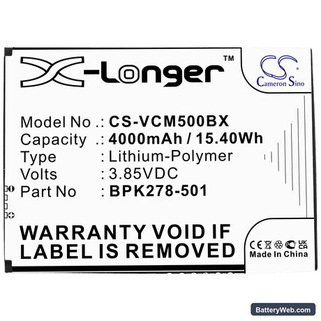 VeriFone CM5 Replacement Battery, 3.85V, 4000mAh, Li-Polymer 3