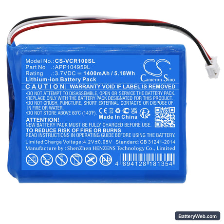 VentureCraft Valoq Replacement Battery, 3.7V, 1400mAh, Li-ion 3