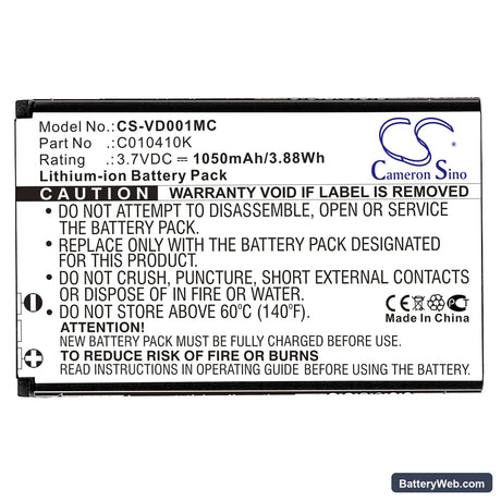 VholdR Replacement Battery, 3.7V, 1050mAh, Li-ion 3