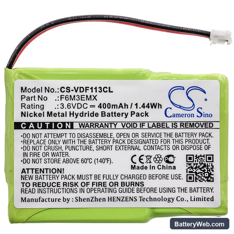 Sanyo 36-A Replacement Battery, 3.6V, 400mAh, Ni-MH 3