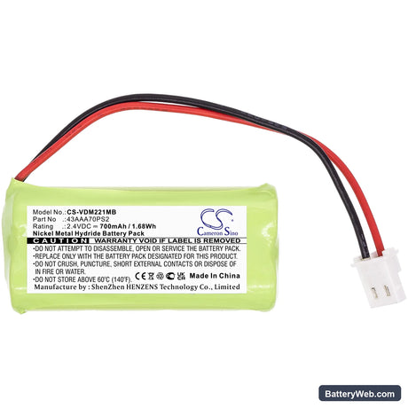 V Tech DM221 Replacement Battery, 2.4V, 700mAh, Ni-MH 3