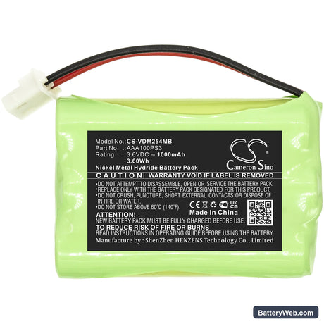 V Tech VM311 Replacement Battery, 3.6V, 1000mAh, Ni-MH 3