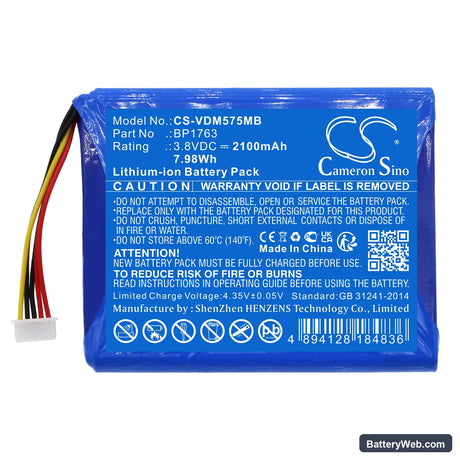 V-Tech HD Smart Wifi Video Monitor Replacement Battery, 3.8V, 2100mAh, Li-ion 3