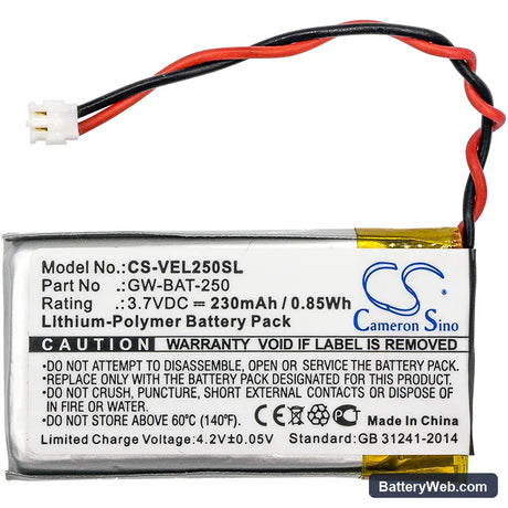 Vernier Go Wireless Link Replacement Battery, 3.7V, 230mAh, Li-Polymer 3