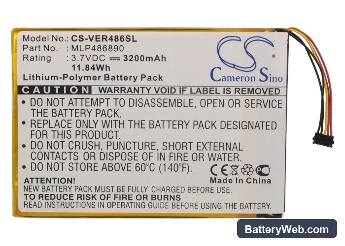 ViewSonic Zoompad Replacement Battery, 3.7V, 3200mAh, Li-Polymer 5