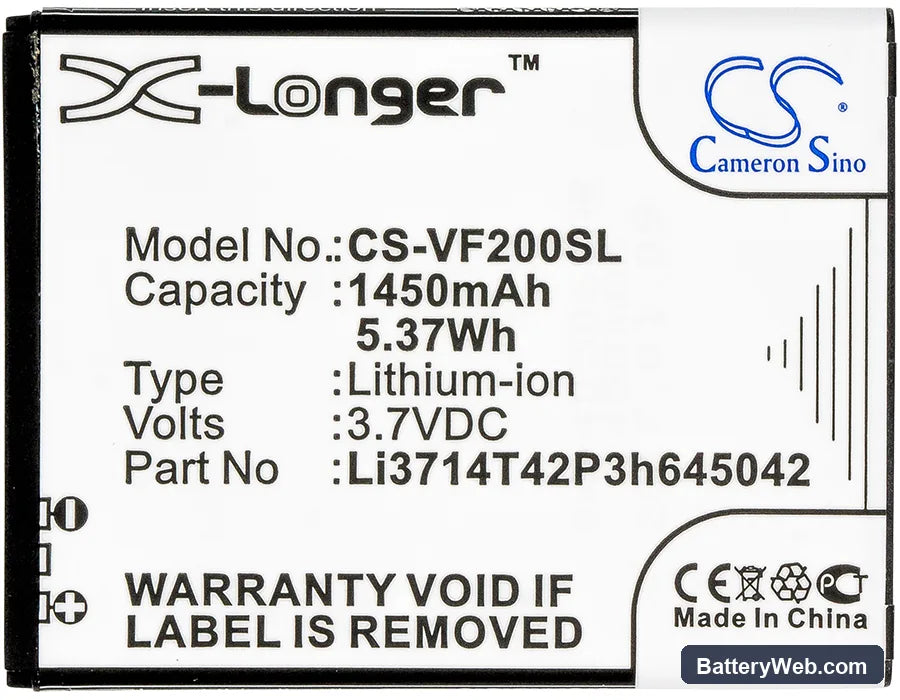 Vodafone Smart First 7 Replacement Battery, 3.7V, 1450mAh, Li-ion 5