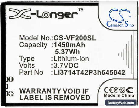 Vodafone Smart First 7 Replacement Battery, 3.7V, 1450mAh, Li-ion 5