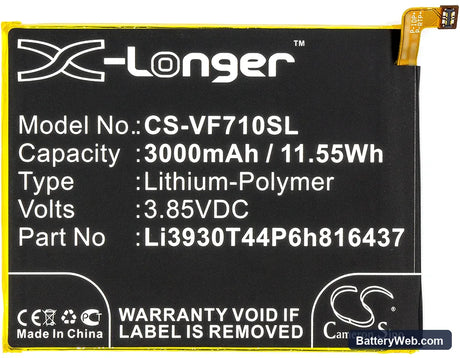 Vodafone Smart V8 Replacement Battery, 3.85V, 3000mAh, Li-Polymer 5