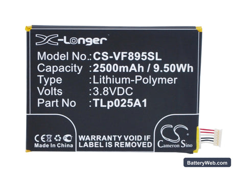 Vodafone Smart Prime 6 Replacement Battery, 3.8V, 2500mAh, Li-Polymer 5