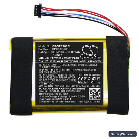 VeriFone e280 Replacement Battery, 3.85V, 1900mAh, Li-Polymer 3