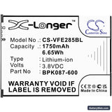 VeriFone E285 Replacement Battery, 3.8V, 1750mAh, Li-ion 3