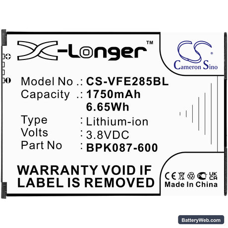 VeriFone E285 Replacement Battery, 3.8V, 1750mAh, Li-ion 3