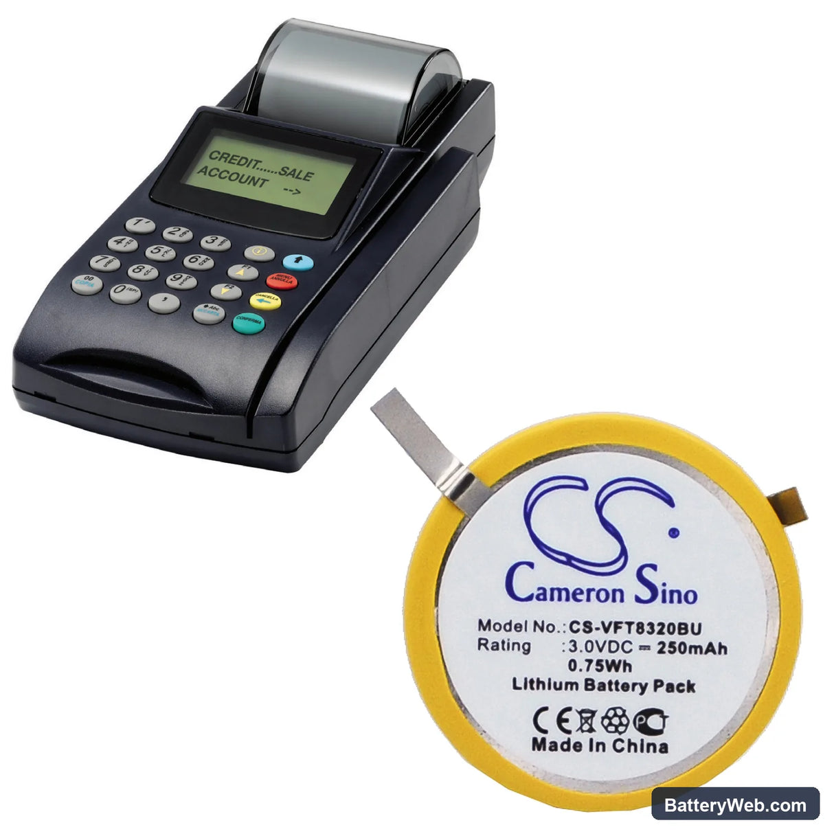 VeriFone NURIT 8320 Replacement Battery, 3V, 250mAh, Lithium 6