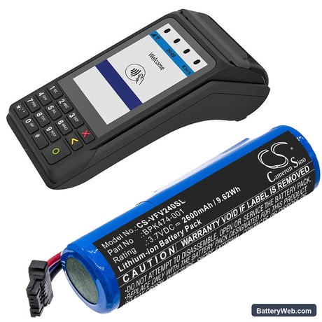 VeriFone V240m Plus Replacement Battery, 3.7V, 2600mAh, Li-ion 6