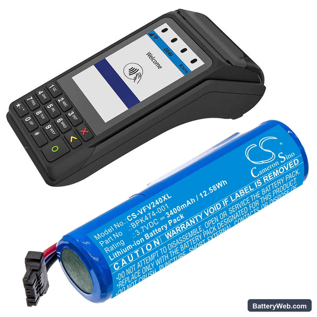VeriFone V240m Plus Replacement Battery, 3.7V, 3400mAh, Li-ion 6