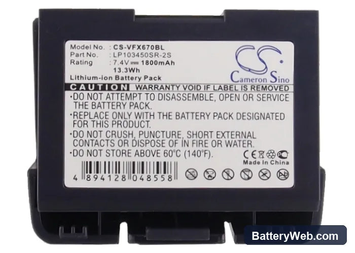 VeriFone VX670 Replacement Battery, 7.4V, 1800mAh, Li-ion 6
