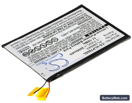 Visual Land Prestige 7G 7" Replacement Battery, 3.7V, 3000mAh, Li-Polymer 2