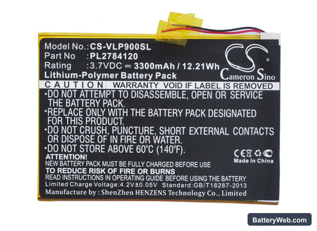 Visual Land Prestige Elite 9Q 9" Replacement Battery, 3.7V, 3300mAh, Li-Polymer 5