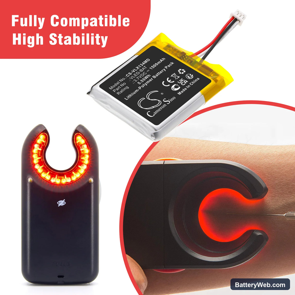 TransLite EMS PRO IV LED Vein Finder Replacement Battery, 3.7V, 1500mAh, Li-Polymer 6