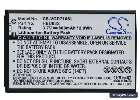 Vodafone 716 Replacement Battery, 3.7V, 800mAh, Li-ion 5