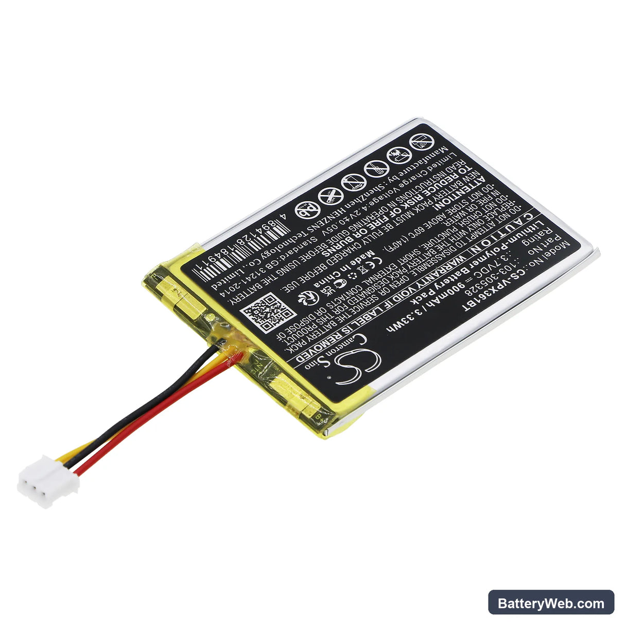 Visonic PowerMaster 360 Replacement Battery, 3.7V, 900mAh, Li-Polymer 2