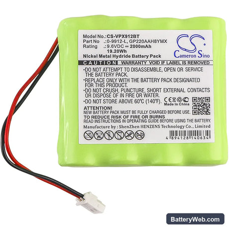 Visonic 0-100459 Replacement Battery, 9.6V, 2000mAh, Ni-MH 3