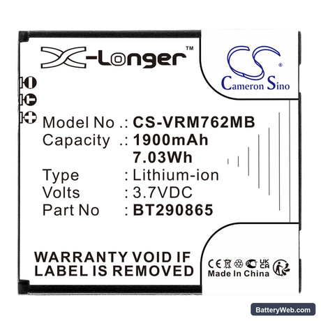 V Tech RM5752 Replacement Battery, 3.7V, 1900mAh, Li-Polymer 3