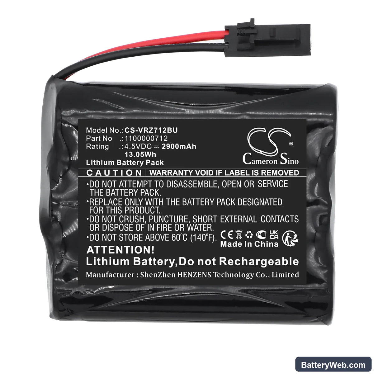 Verizon 1100000712 Replacement Battery, 4.5V, 2900mAh, Lithium 3