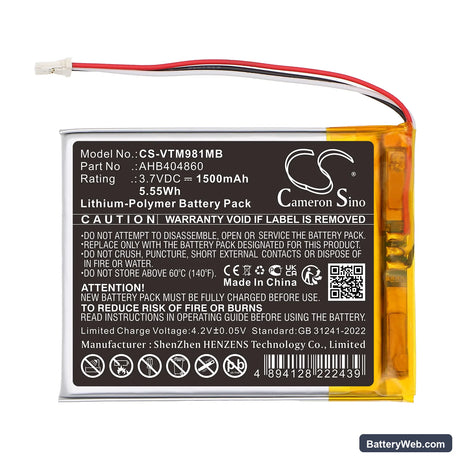 V Tech VM981 Replacement Battery, 3.7V, 1500mAh, Li-Polymer 3
