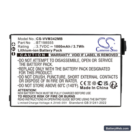 V Tech VM342 Replacement Battery, 3.7V, 1000mAh, Li-ion 5